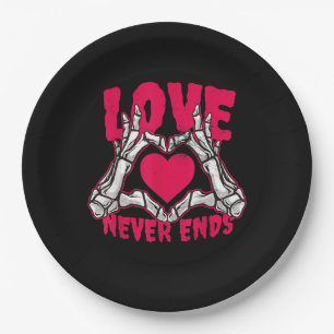 Funny Valentines Day Skeleton Heart Hands Paper Plate