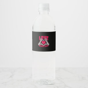 Funny Valentines Day Skeleton Heart Hands Water Bottle Label