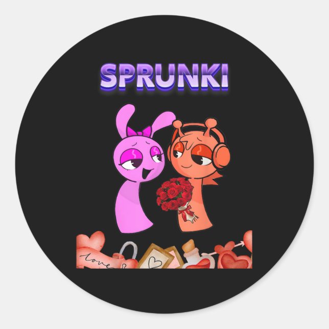 Funny Valentines Day Sprunki Heart For Kids Girls  Classic Round Sticker (Front)