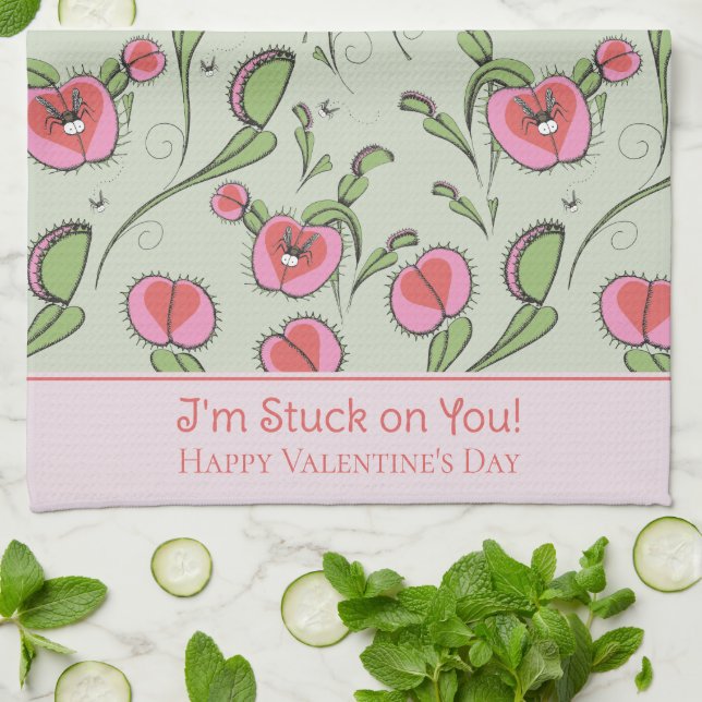 Funny Valentine's Day Venus Flytrap Plant  Tea Towel (Folded)