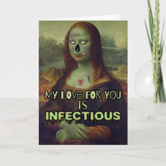 Funny Valentine's Day Zombie Mona Lisa Love Holiday Card (Front)