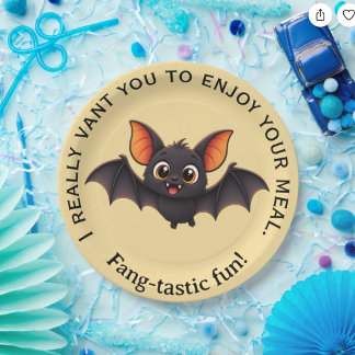 Funny Vampire Bat Halloween Party  Paper Plate