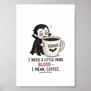 Funny Vampire Coffee Halloween Illustration Poster