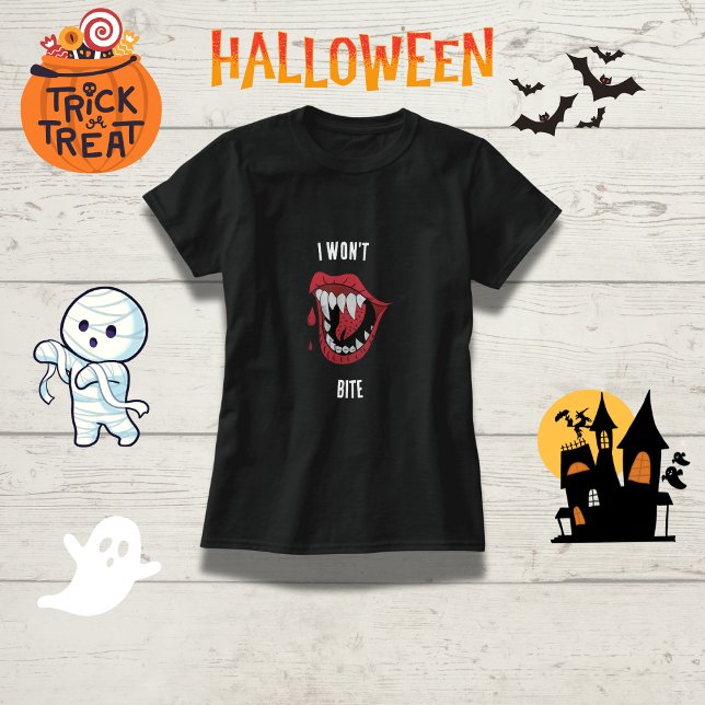 Funny Vampire "I Won't Bite" Family Halloween  T-Shirt (Creator Uploaded)