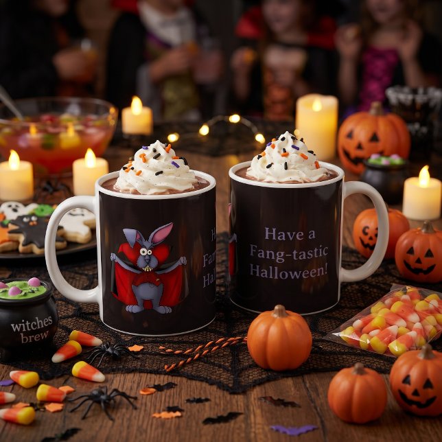 Funny Vampire Rabbit Spooky Season Coffee Mug (Halloween boo Basket gift for friends, family & colleagues. Vampire rabbit illustration, funny bunny)
