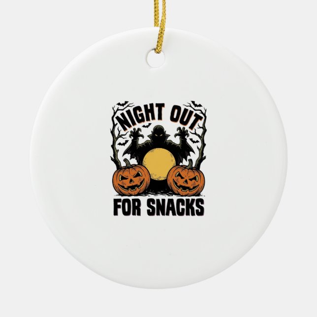 Funny Vampire Shirt with Spooky Pumpkin Night Art_ Ceramic Tree Decoration (Front)