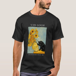 Funny Van Gogh Whimsical Cat with Sunflowers Vase  T-Shirt