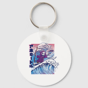 Funny Vaporwave Kanagawa Great Wave Japan Surfing Key Ring