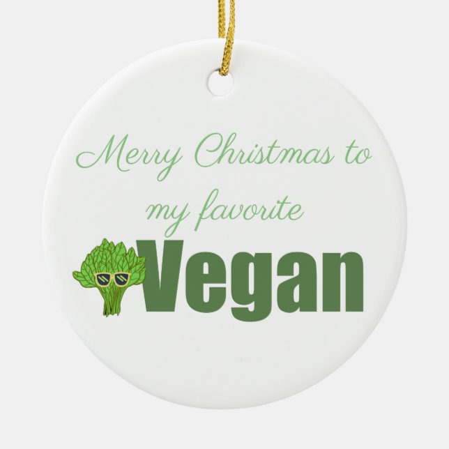 Funny Vegan Broccoli Cute Illustration Christmas  Ceramic Tree Decoration (Front)