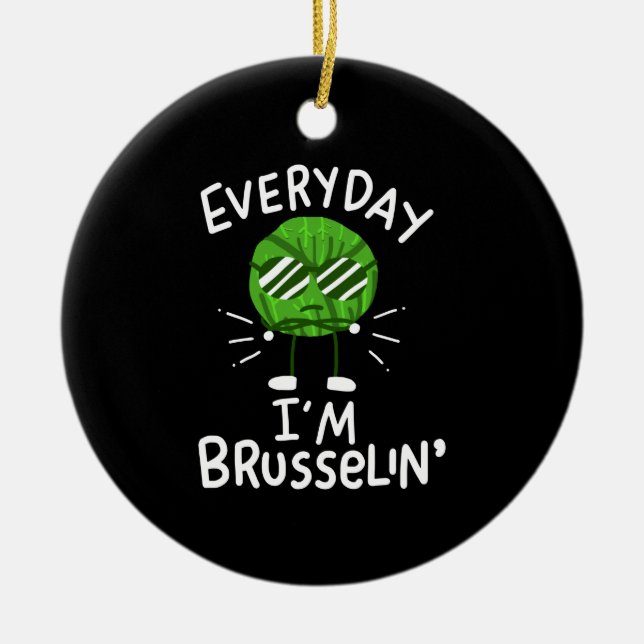 Funny Vegan Brussels Sprouts Ceramic Tree Decoration (Front)