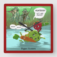 Funny Vegan Hunter Square Wall Clock