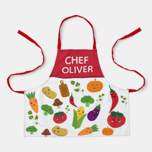Funny Vegetable Fruit Faces Chef Kids Apron