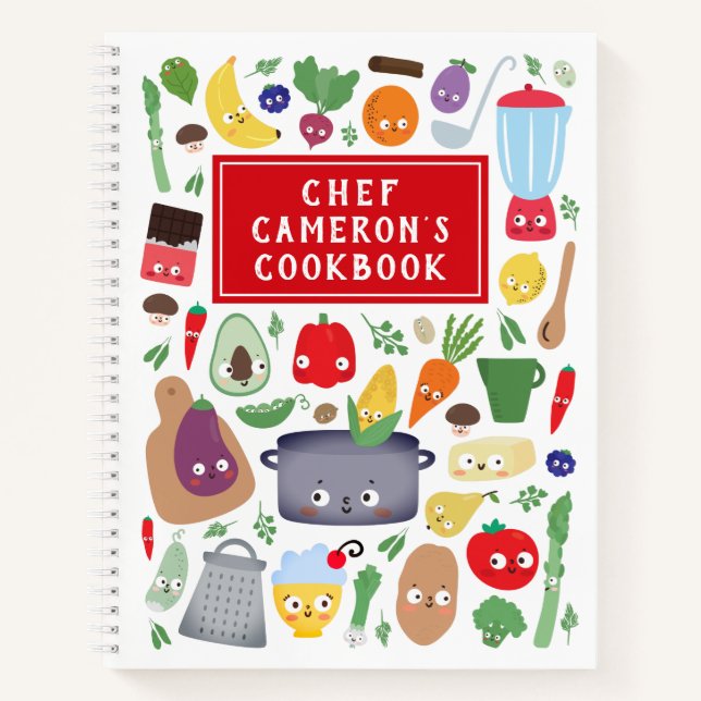 Funny Vegetable Fruit Faces Chef Kids Cookbook Notebook (Front)