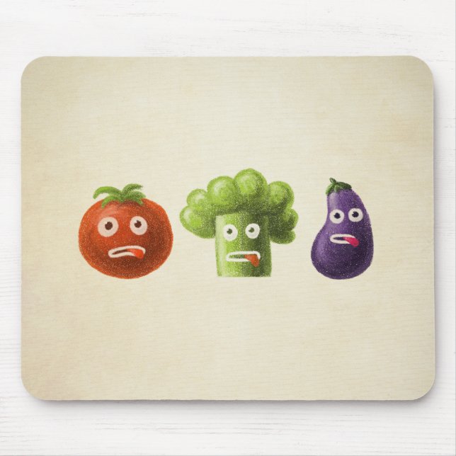 Funny Vegetables: Broccoli Tomato Eggplant Mouse Pad (Front)