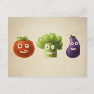 Funny Vegetables Broccoli Tomato Eggplant Postcard