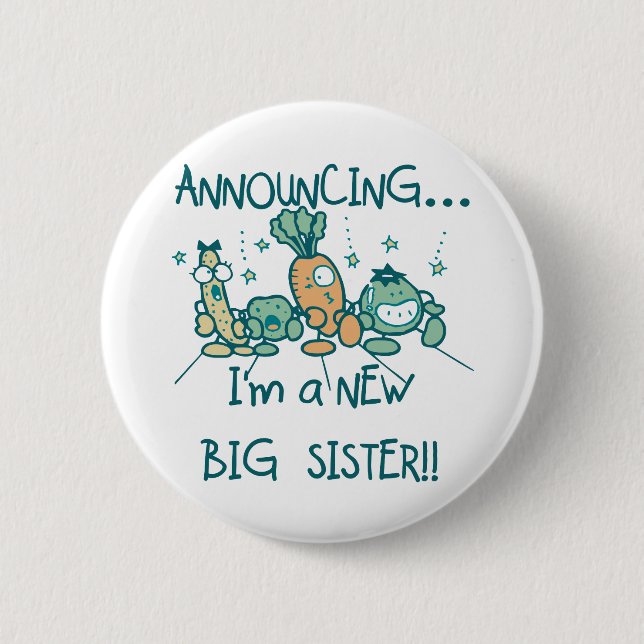 Funny Veggies New Big Sister 6 Cm Round Badge (Front)