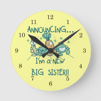 Funny Veggies New Big Sister Round Clock