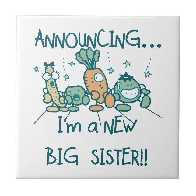 Funny Veggies New Big Sister Tile (Front)