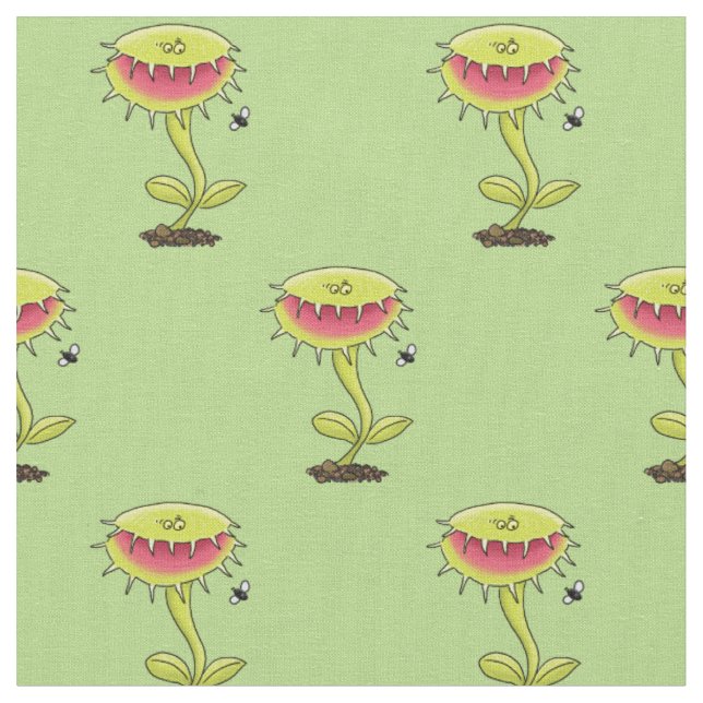 Funny Venus fly trap cartoon illustration Fabric (Close Up)