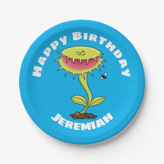 Funny Venus fly trap plant cartoon Paper Plate (Front)