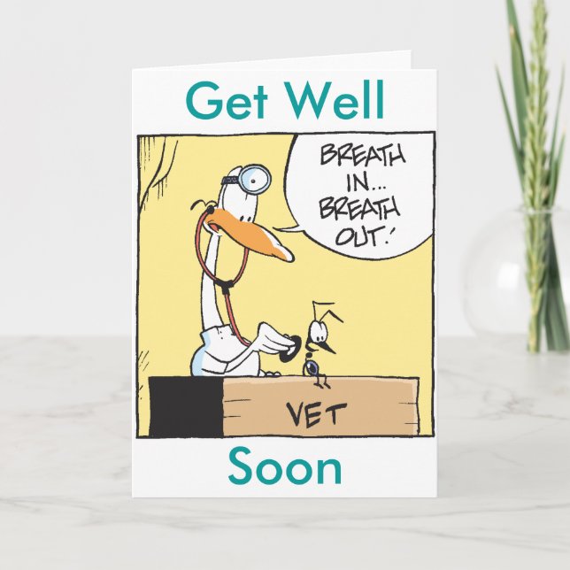 Funny Vet Cartoon Get Well Soon Card (Front)