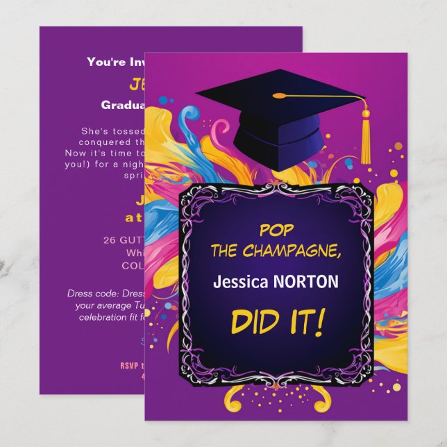 Funny vibrant Grads party Invitation (Front/Back)