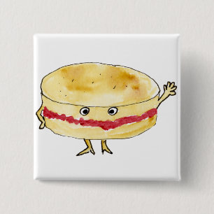 Funny Victoria Sponge Cake Quirky Cute Cartoon Art 15 Cm Square Badge