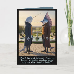 Funny Victorian card anthropomorphic Narwhal theme