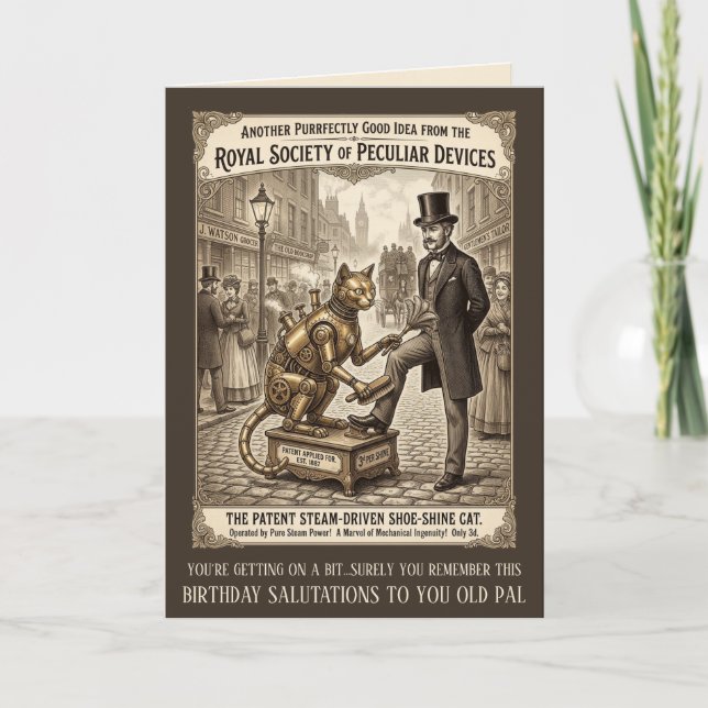 Funny Victorian Cat Birthday card (Front)