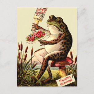 Funny Victorian Era Frog on Toadstool Valentine Holiday Postcard