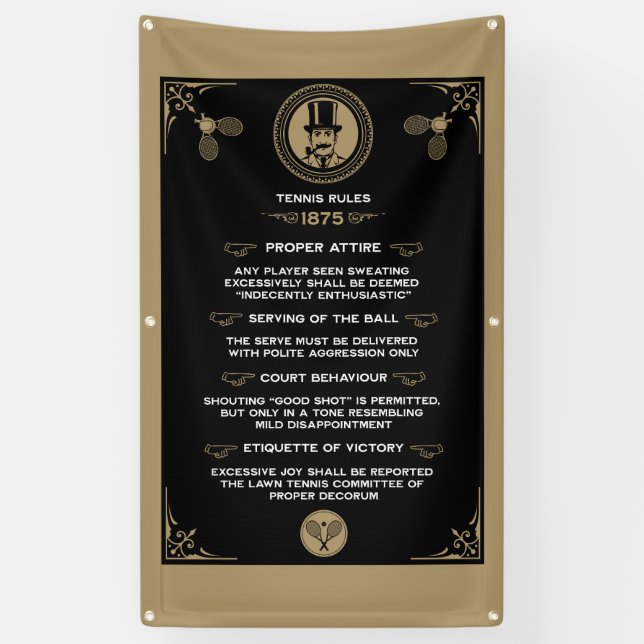 Funny Victorian Tennis Rules Art Banner (Vertical)