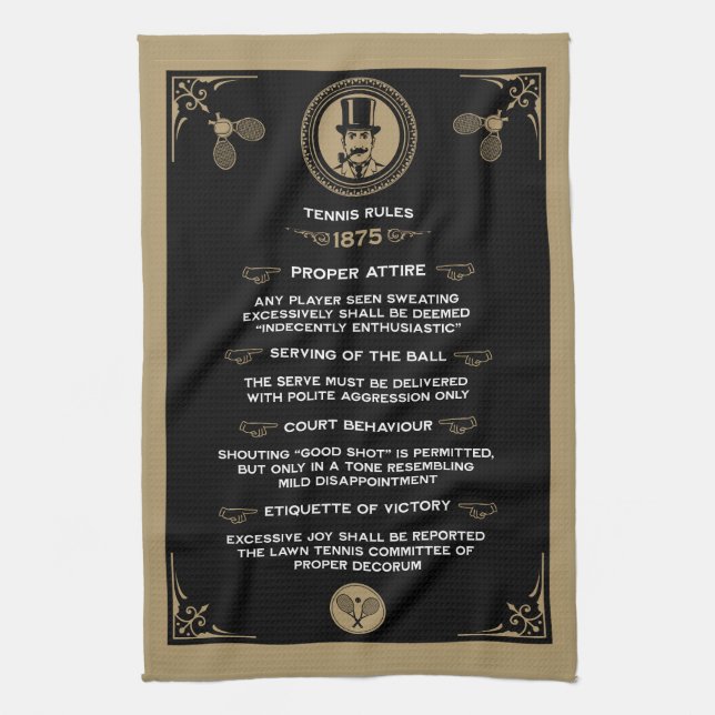 Funny Victorian Tennis Rules Art Tea Towel (Vertical)
