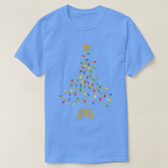 Funny Video Game Christmas Tree Lights Xmas Gaming T-Shirt (Design Front)