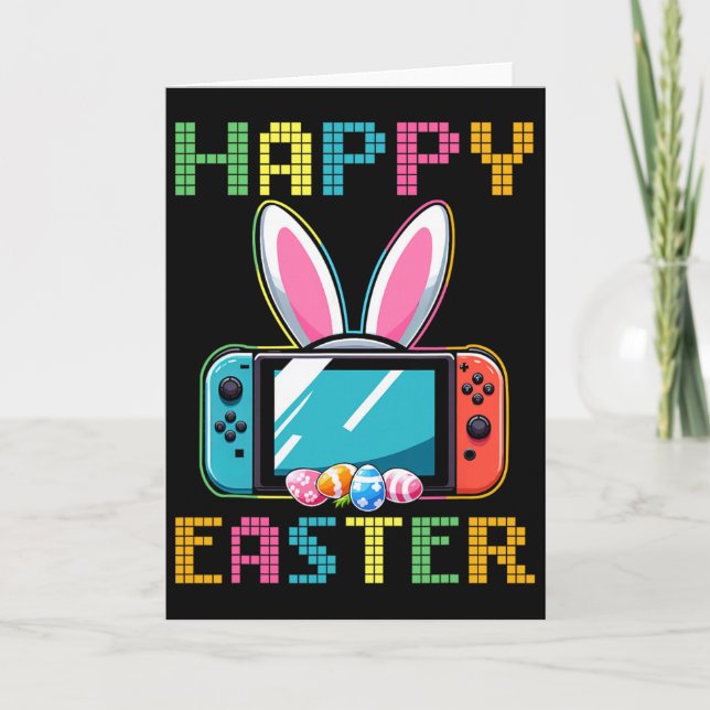 Funny Video Game Easter Bunny Gaming Controller Ga Card (Front)