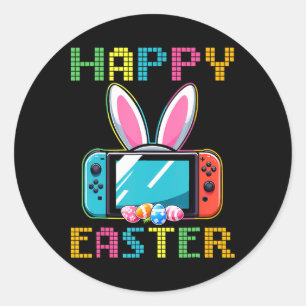 Funny Video Game Easter Bunny Gaming Controller Ga Classic Round Sticker