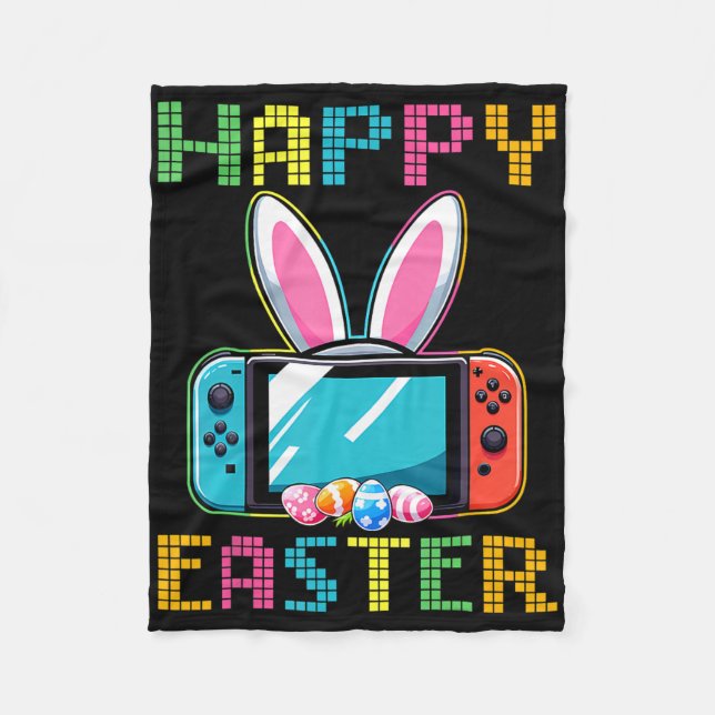 Funny Video Game Easter Bunny Gaming Controller Ga Fleece Blanket (Front)