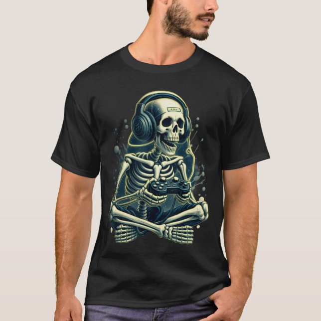 Funny Video Game Halloween Skeleton Gamer Gaming B T-Shirt (Front)