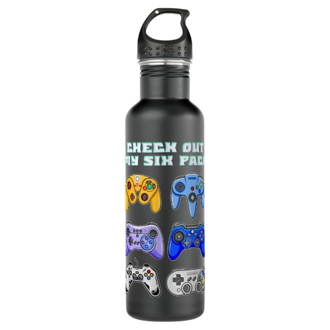 Funny Video Games Gamer Check Out My Six Pack 710 Ml Water Bottle (Front)