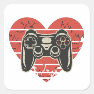 Funny Video Games Valentines Day Gamer Heartbeat Square Sticker