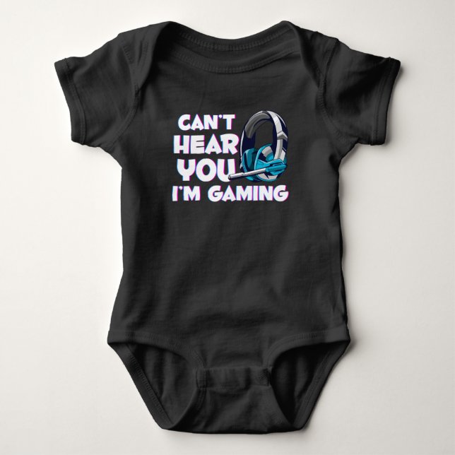 Funny Video Gaming Kid Headphone Humour Baby Bodysuit (Front)