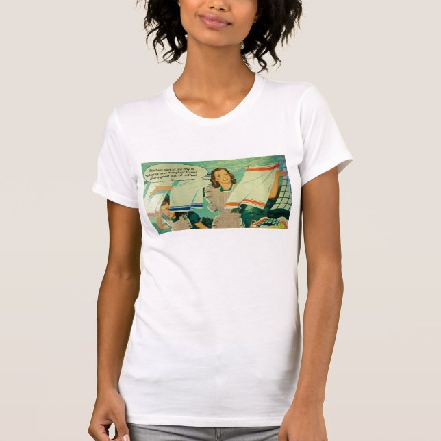 funny vintage 1950s laundry art woman's tee (Front)