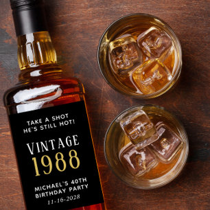 Funny Vintage 40th Birthday Party Favour Black Liquor Bottle Label