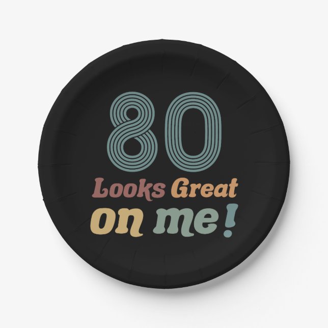 Funny Vintage 80th Birthday Paper Plate (Front)