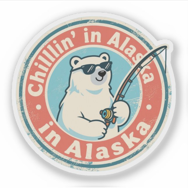 Funny Vintage Alaska Chillin Polar Bear Fishing (Front)