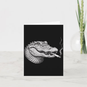 Funny vintage alligator face smoking cigarette mem card