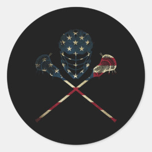 Funny Vintage American Flag Lacrosse Usa Sport Men Classic Round Sticker