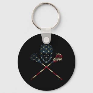 Funny Vintage American Flag Lacrosse Usa Sport Men Key Ring
