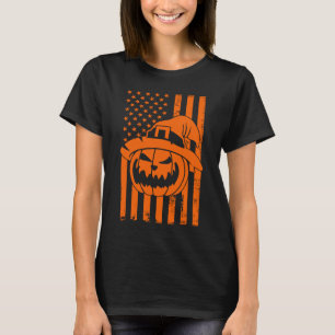 Funny Vintage American Flag Pumpkin USA Halloween T-Shirt