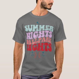 Funny Vintage Baseball Mum Summer Nights Ballpark  T-Shirt