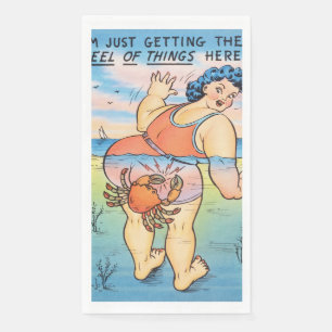 Funny Vintage Beach Humour Crab Attack Illustratio Napkin